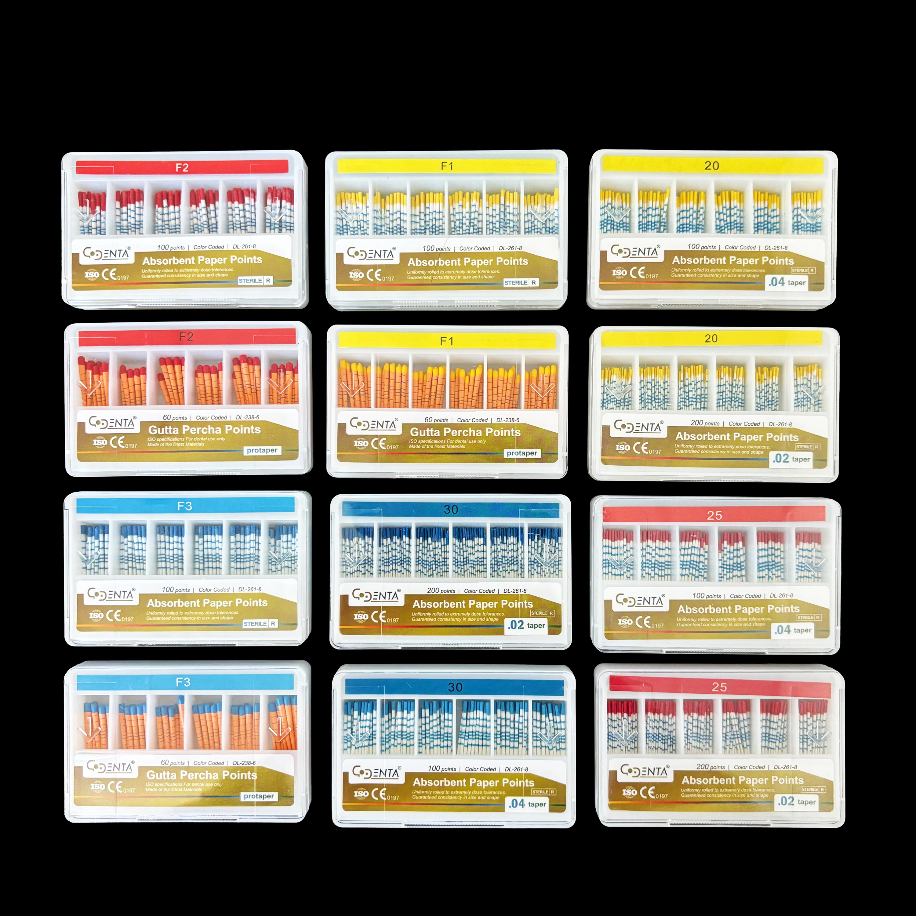 DENTA Meta Sterile Gutta Percha Points 02/04/F Taper Color-Coded Graduated GP Root Canal Filling Tips