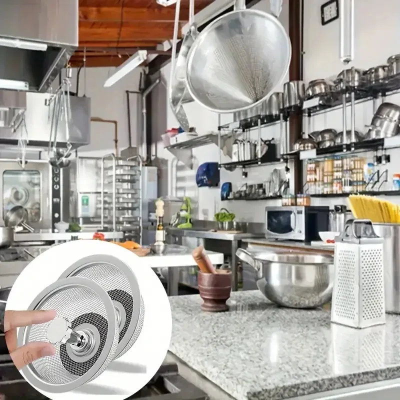 2 set di filtri per lavello da cucina con manico e tappo, cestello di scarico di ricambio, filtro a rete in acciaio inossidabile, foro per rifiuti
