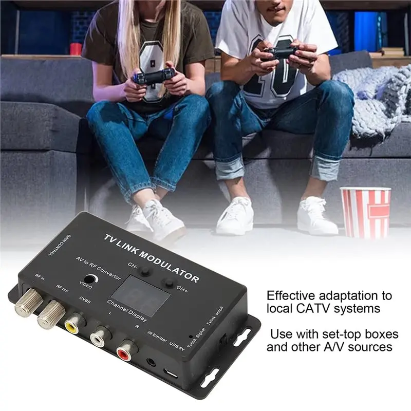 [B24B!】 Electronic UHF Home Converter RF Modulator TV Link Modulator TM70RG Support PAL/NTSC Adjustable Output Gain