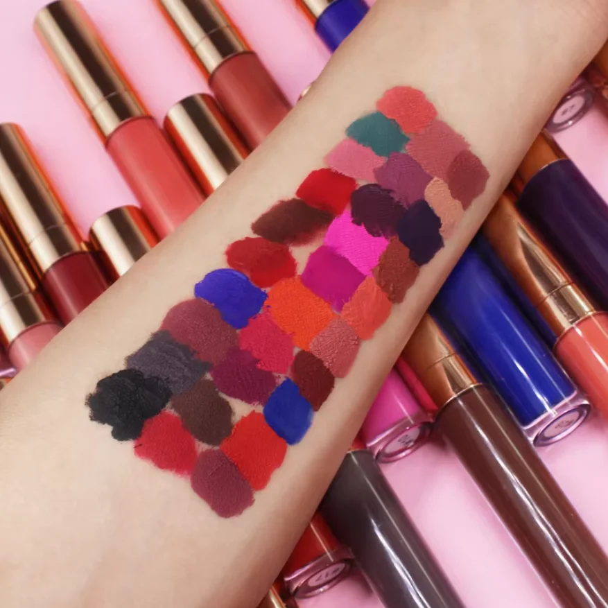 Matte Liquid Lipstick Custom Logo Natural Organic Vegan Velvet Lip Glaze Long Lasting Waterproof Private Label Lip Makeup 20pcs