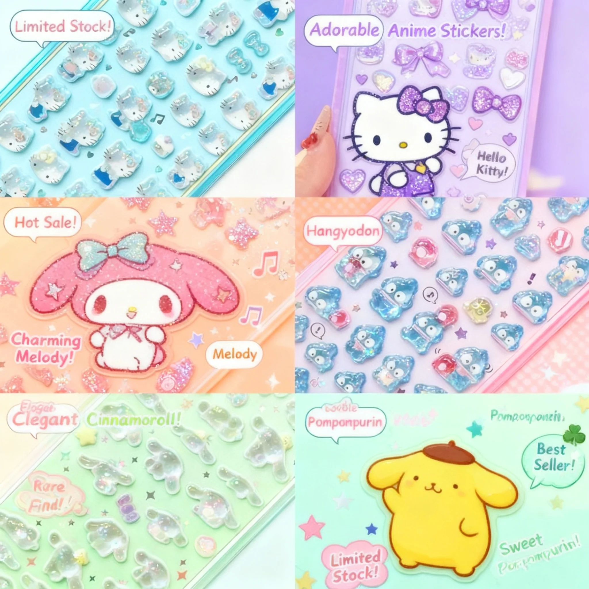

Hello Kitty 3D Jelly Stickers Anime Decorative Stickers for Phone DIY Crystal Decorative Stickers Christmas Cards Birthday Gift