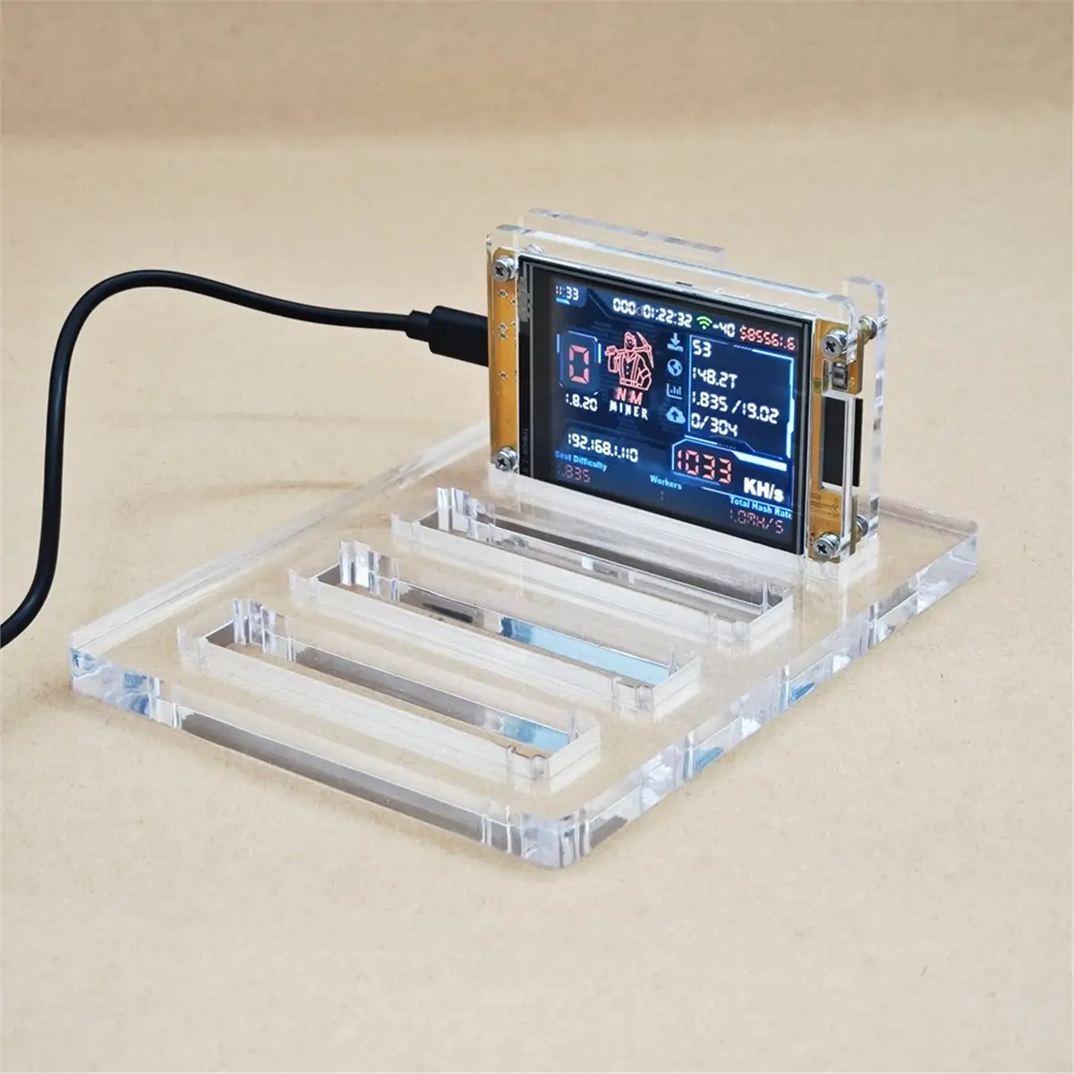 A86G NEW 1030KH/S Upgraded BTC Solo Miner with 4 Slots Stand 2.8 Inch Smart Touchscreen Bitcoin Crypto Solo Lottery Miner