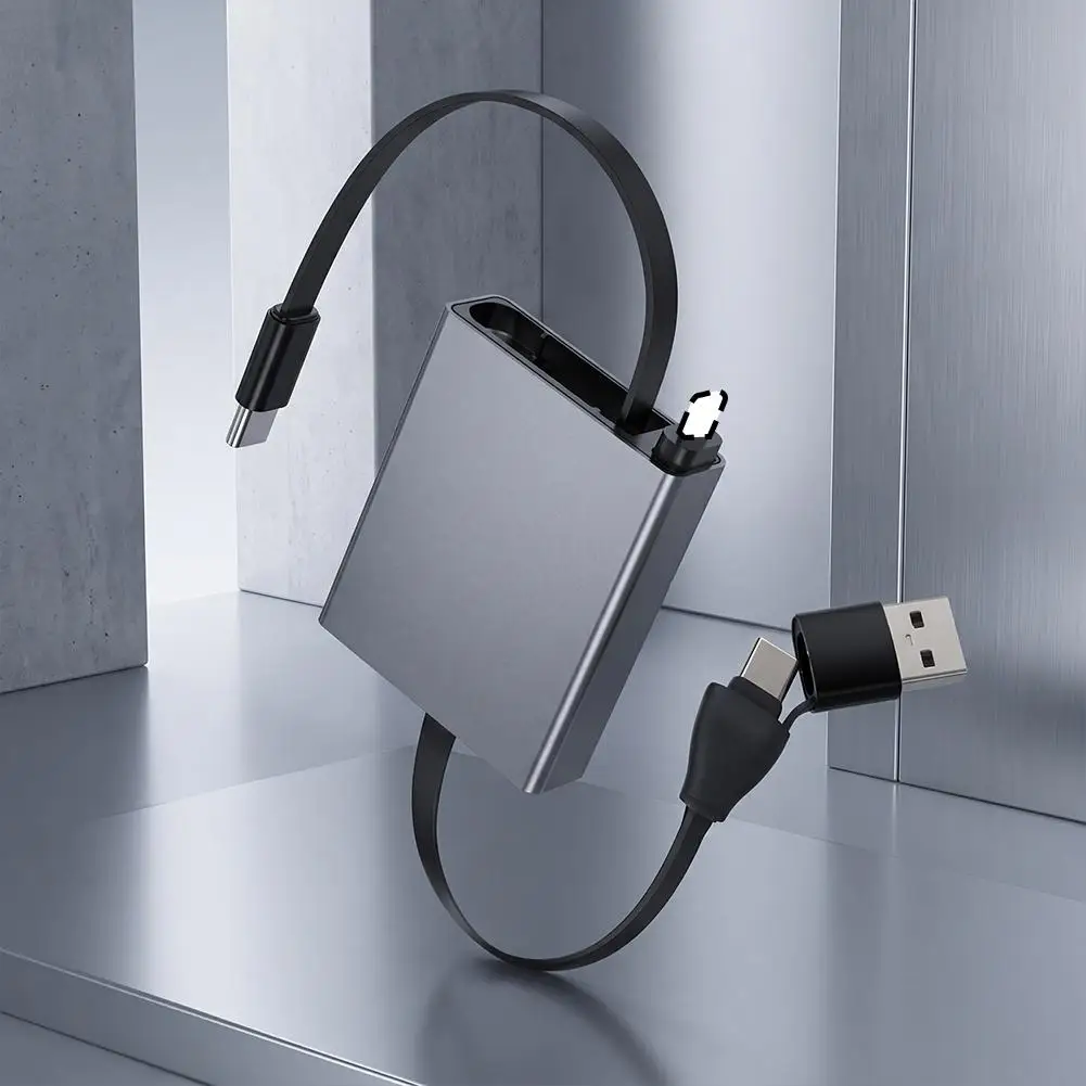 66W 6A 4-in-1 Retractable Car Charging Cable Type C Lightning Micro USB Fast Charge Data Cord for CarPlay HiCar