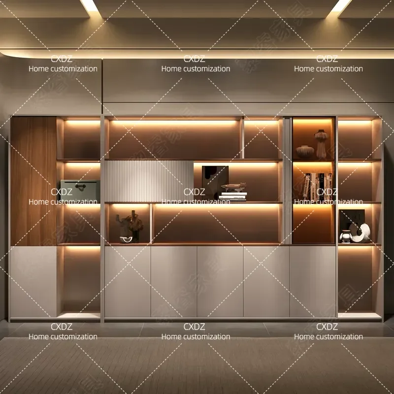 New Chinese walnut office file cabinet wooden bookcase boss table background cabinet against the wall floor-to-ceiling