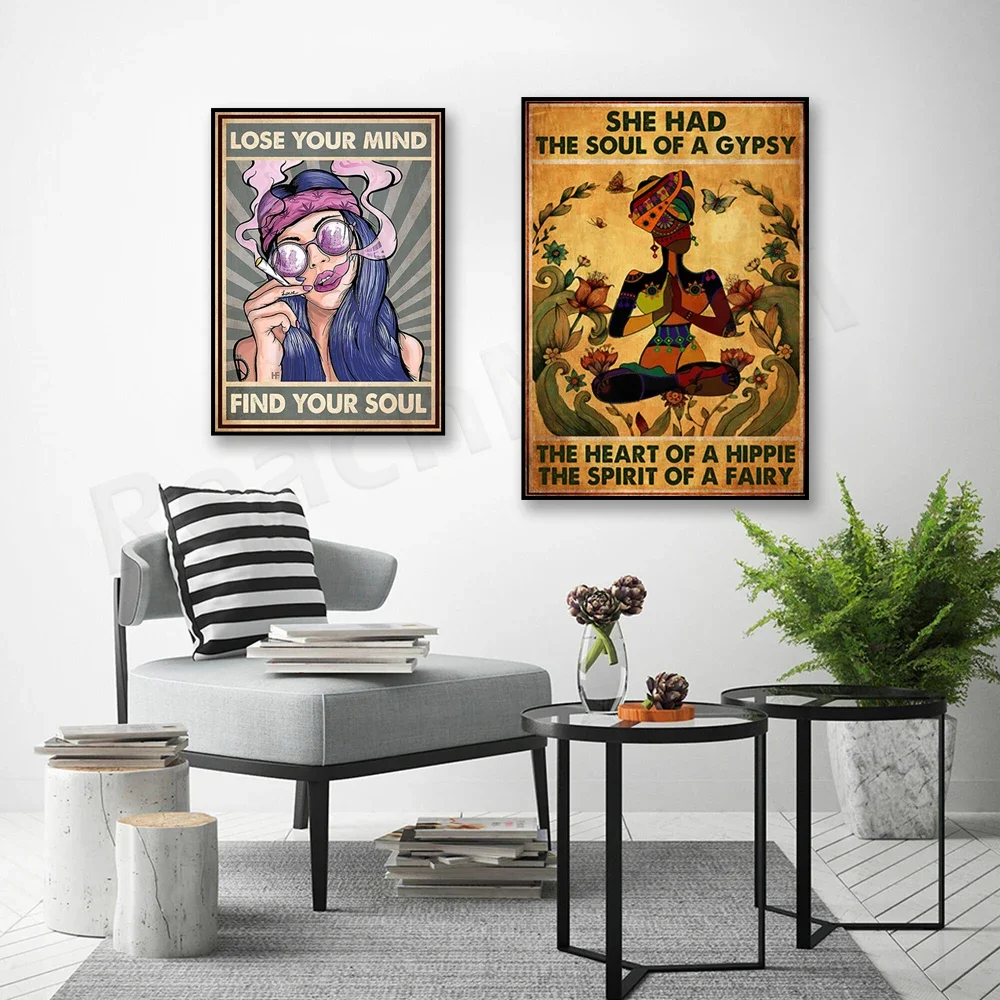 She has gypsy soul posters, hippie posters, stoner decor, 420 art, hippie room decor, hippie art, hippie gifts, yoga art,