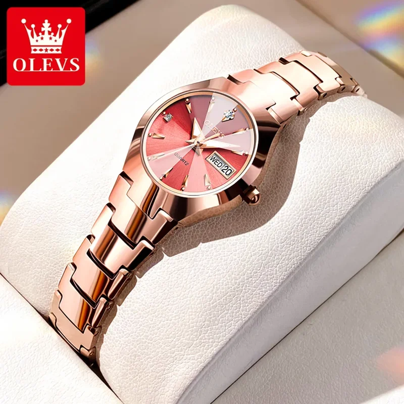 Olevs 8697 business women's watches luxury waterproof luminous quartz hand clock week calendar dress watch women