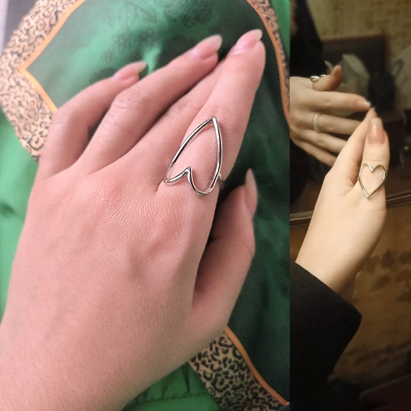 Big Love Heart Shape Hollow Out Ring for Women Simple Fashion Personality Lady Party Jewelry for Girlfriend