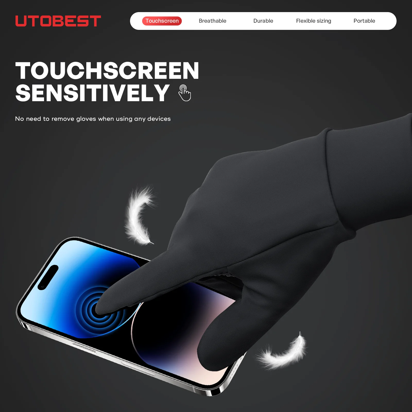 Picture 3: UTOBEST Lightweight Running Gloves Touch Screen Anti-Slip Warm Gloves Liners for Cycling Sporting Driving