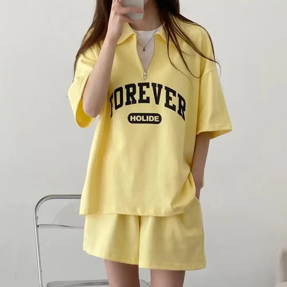 Women Two Piece Shorts Sets Korean Style Short Sleeves Loose Letter Print Summer Outfits 2024 Summer T Shirt Shorts Suits