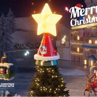 耐久性のある新しいクリスマスツリー装飾トップ回転式音楽照明装飾お祭り雰囲気照明全自動