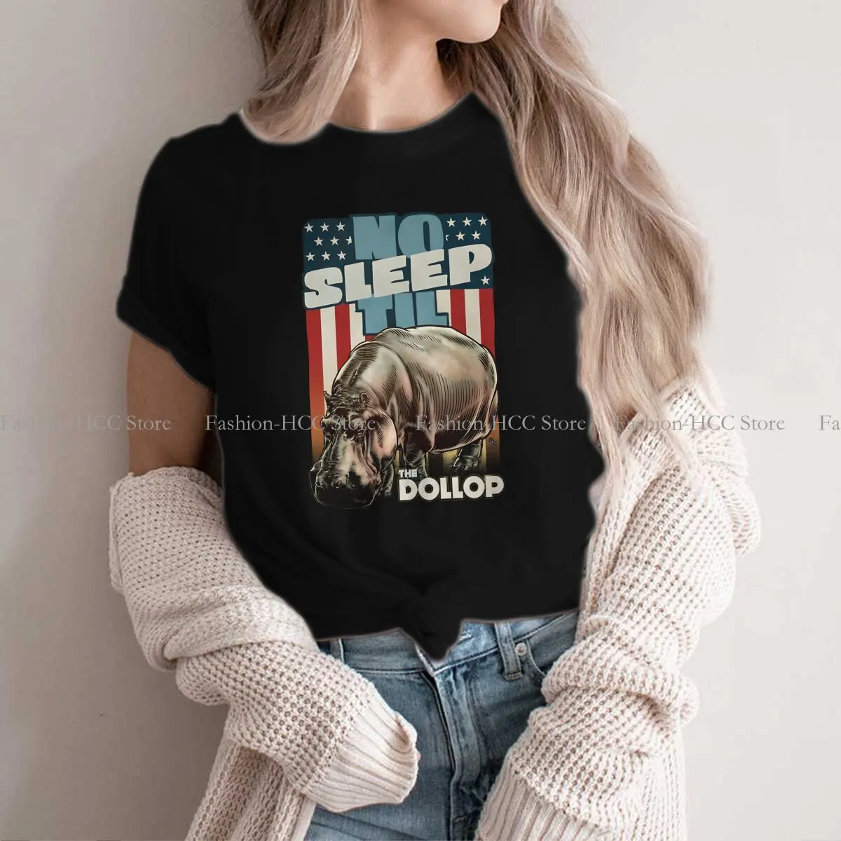 Hippo Polyester TShirt for Women No Sleep Til Basic Leisure Sweatshirts T Shirt Novelty Trendy