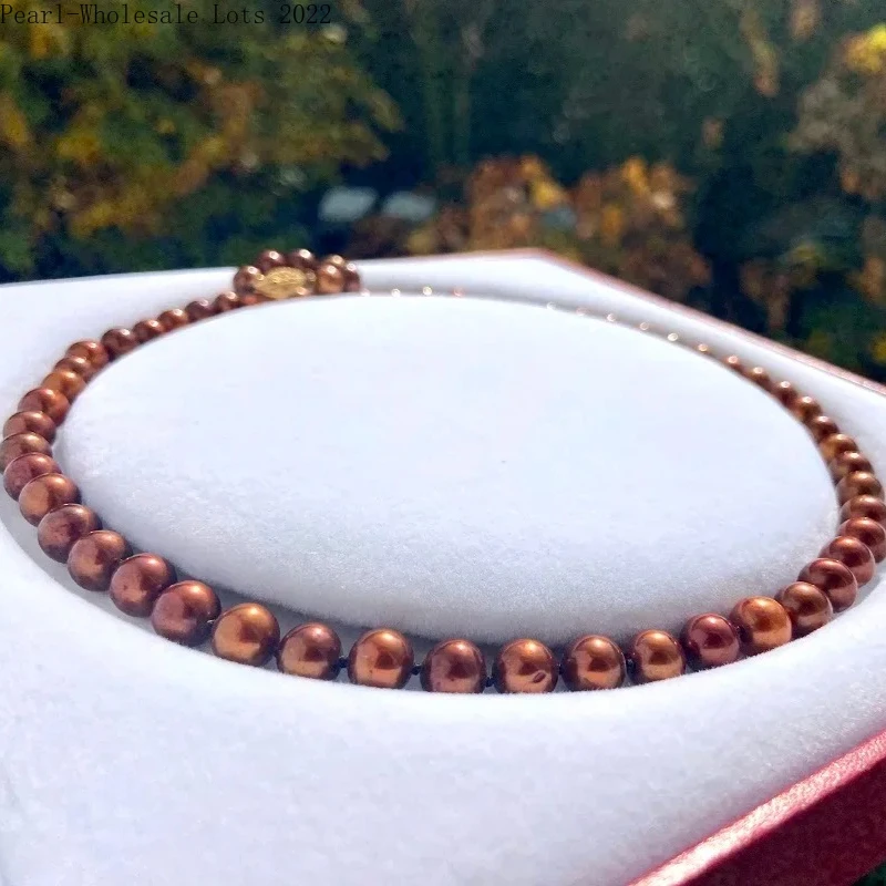 

Chocolate Brown Pearl Necklace 9-10mm Round Pearl 925 Sterling Silver for Women