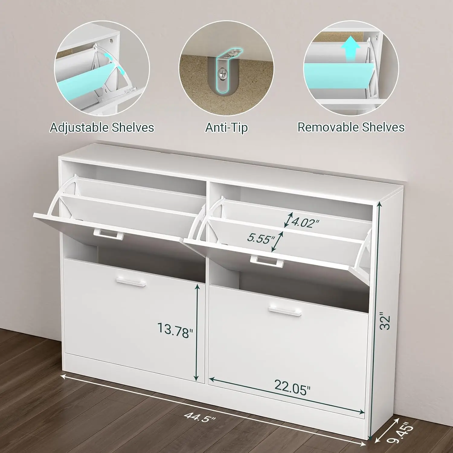 Slim Narrow Shoe Cabinet with 4/6 Flip Drawers for Entryway, Hallway | Hidden Freestanding Flip-Drawer Shoe Organizer, Dust-Proof, White Shoes Cabinet for Living Room