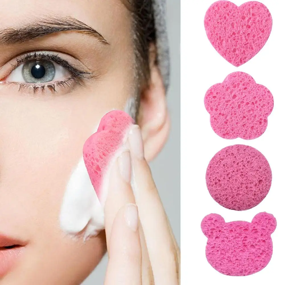 Esponjas limpiadoras faciales comprimidas, pulpa de madera Natural, algodón, lavado Facial, baño, esponjas faciales, cuidado Facial, flor de corazón, 5 uds.