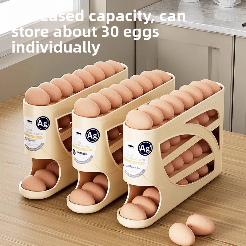 Rolling Slide Egg Storage Box, Food Grade Refrigerator Side Door Egg Holder, Freshness Preserving Organizer for Eggs