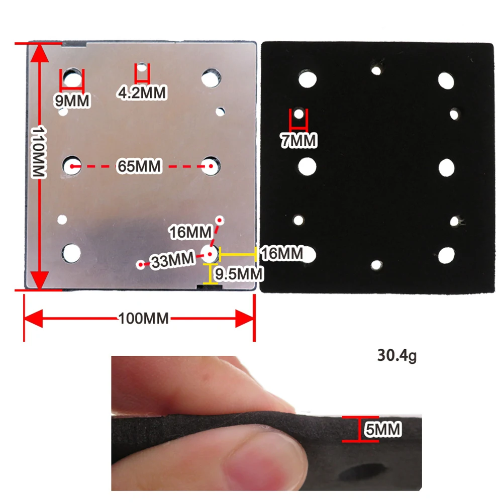 100x110mm Sanding Pad Backing Plate With 6 Holes For S650D S652D S652DK S652DG Finishing Sander, Aluminum Alloy Base