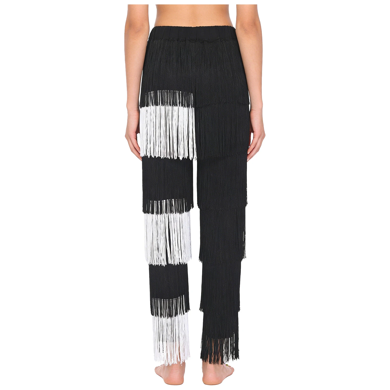 Womens Latin Dance Fringe Pants Trousers Elastic Waistband Tassel Trouses Chacha Tango Tango Rumba Dance Performance Costume