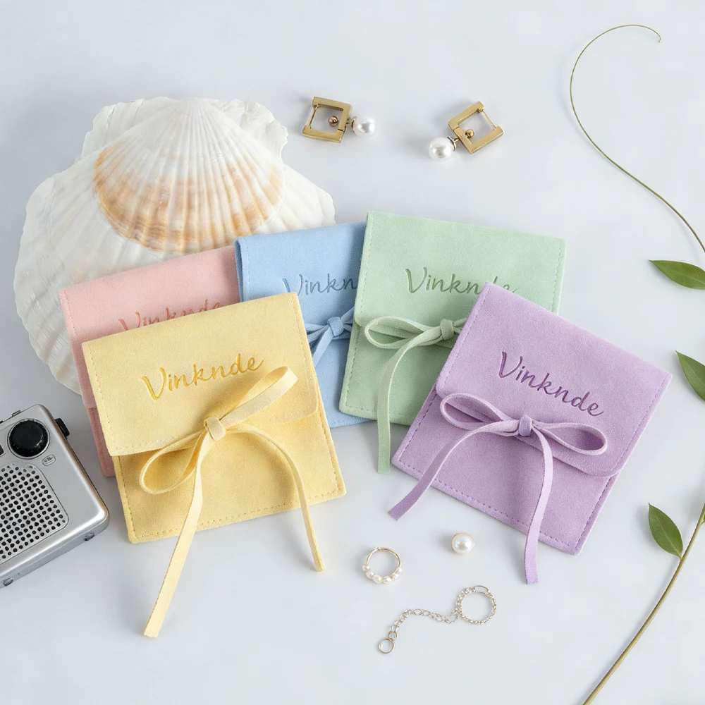 

50 Bulk Customized Logo Microfiber Jewelry Packaging Gift Bag 12X12CM Velvet Suede Pouches Necklace Rings Gifts Pocket Wholesale