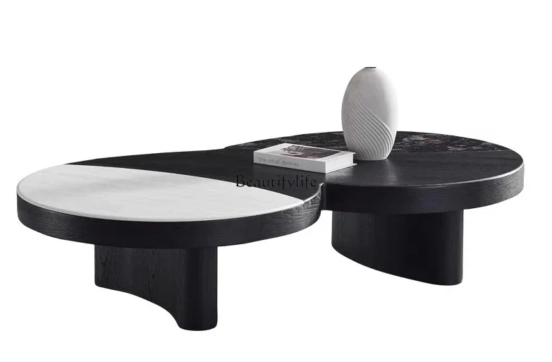 

LJY*Medieval style coffee table Italian minimalist marble household small apartment special-shaped wabi-sabi advanced tea table