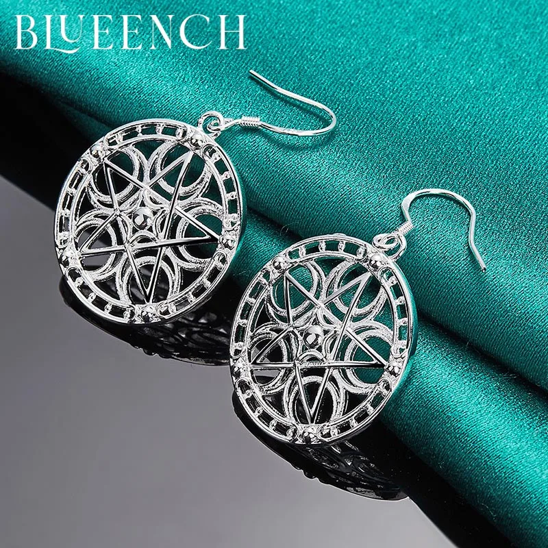 

Blueench 925 Sterling Silver Geometric Round Cutout Earrings for Woman's Party Birthday Simple Fashion Jewelry