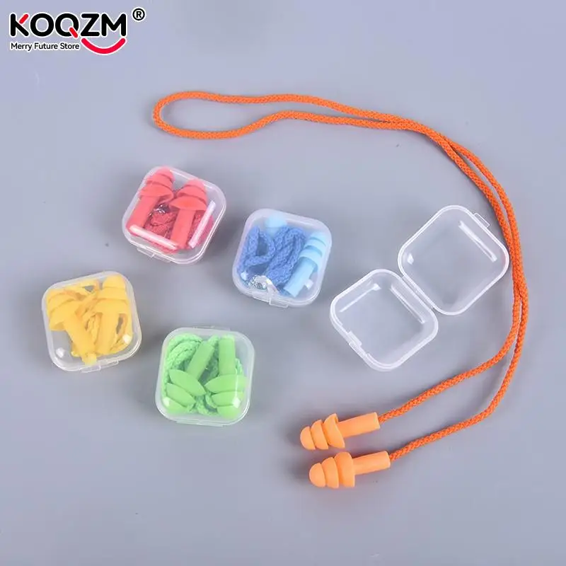 2pcs Soft Anti-Noise Ear Plug Waterproof Swimming Silicone Swim Earplugs For Adult Children Swimmers Diving With Rope 2pcs