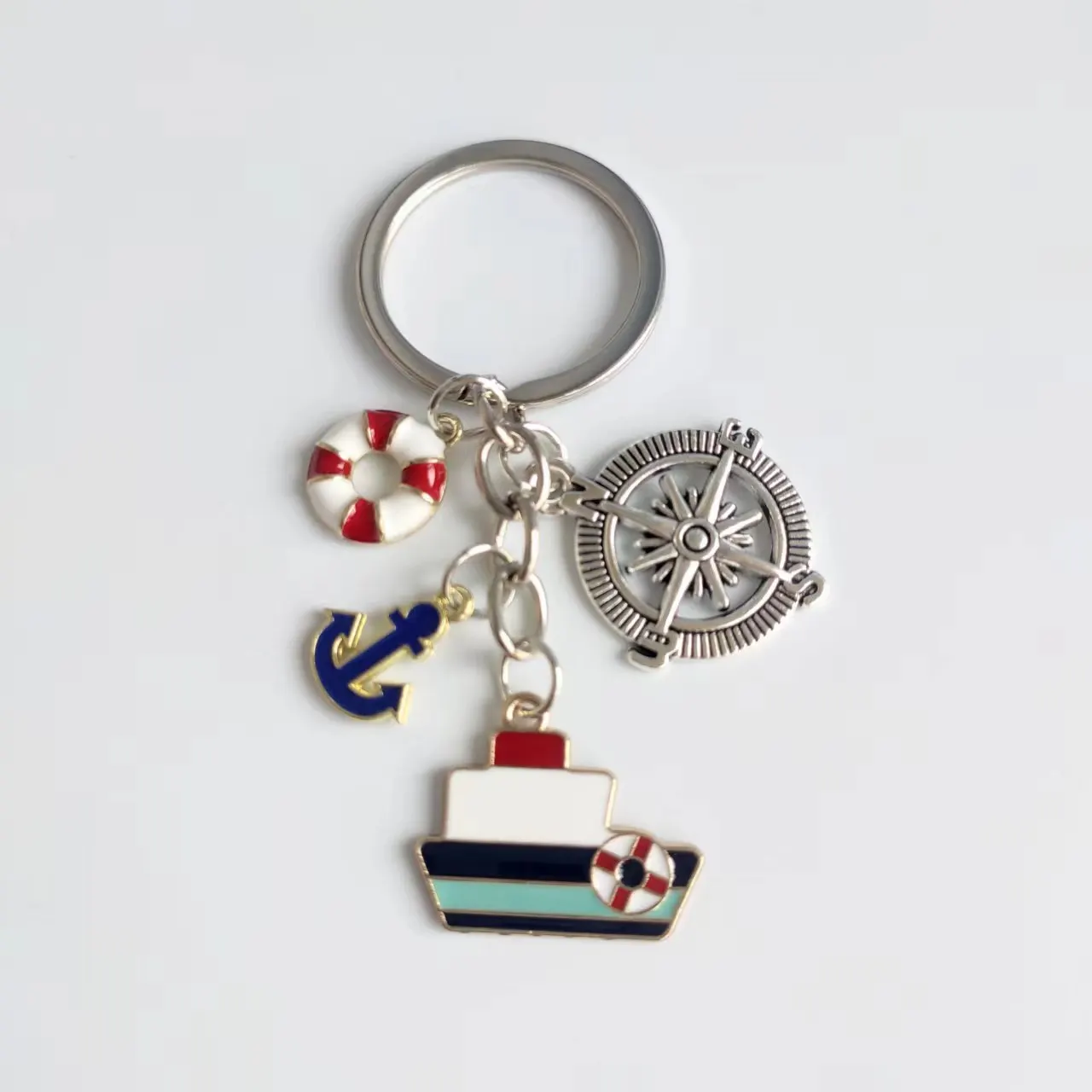 مرساة السفينة البوصلة عوامة إنقاذ العامل البحري البحر بحار سلسلة المفاتيح ، كيرينغ ، اللون الفضي ، مجوهرات رجل الإكسسوارات قلادة الموضة