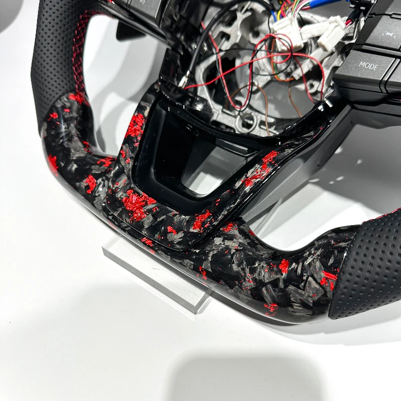 Red forged carbon fiber LED speed display steering wheel for Toyota Alphard view 3