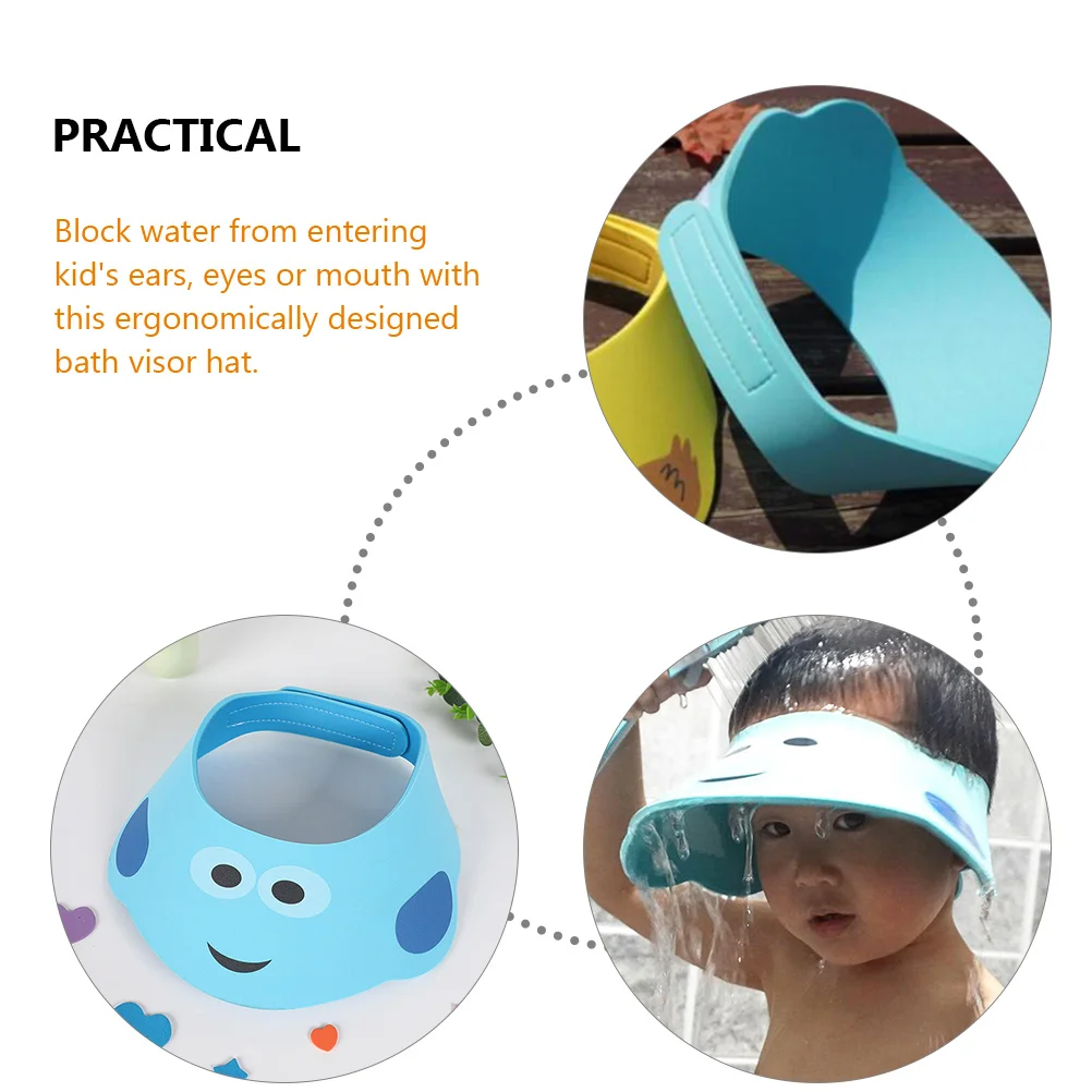 

2pcs Adjustable Baby Shower Cap Bath Visor Hat for Kids Water Resistant Hair Washing Shield Toddler Flexible Cap Cartoon Design