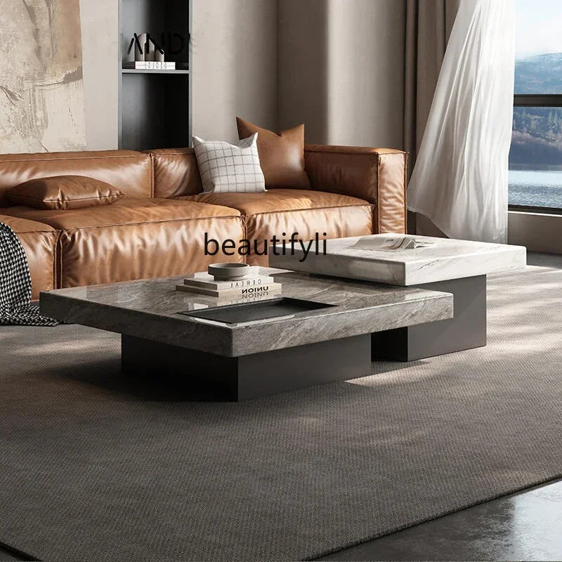 Venice Brown Imitation Luxury Stone Living Room Marble Tea Table Combination Suspension Design High Sense