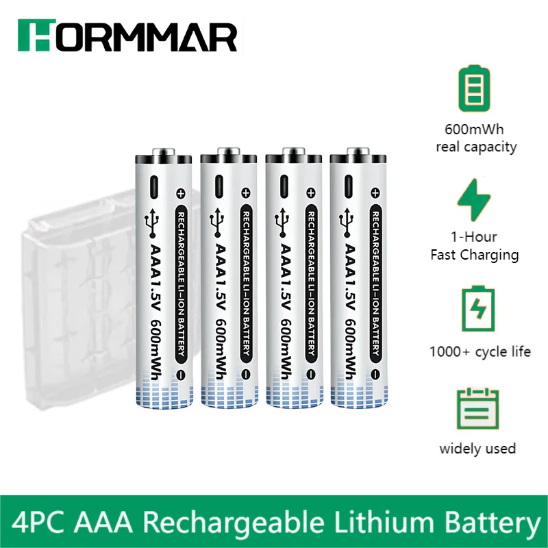 4/8PC Li-Ion AAA Rechargeable Battery 1.5V 600mWh Lithium Battery Aaa USB charge Lithium Batteries for Toy Camera Flashlight