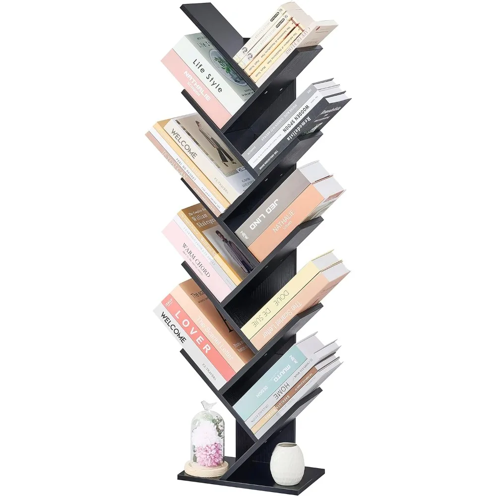 10 Tier Tree Bookshelf, 10 Shelf Bookcase, Free Standing Tree Bookcase, Display Floor Standing Shelf for Books, Book Organizer