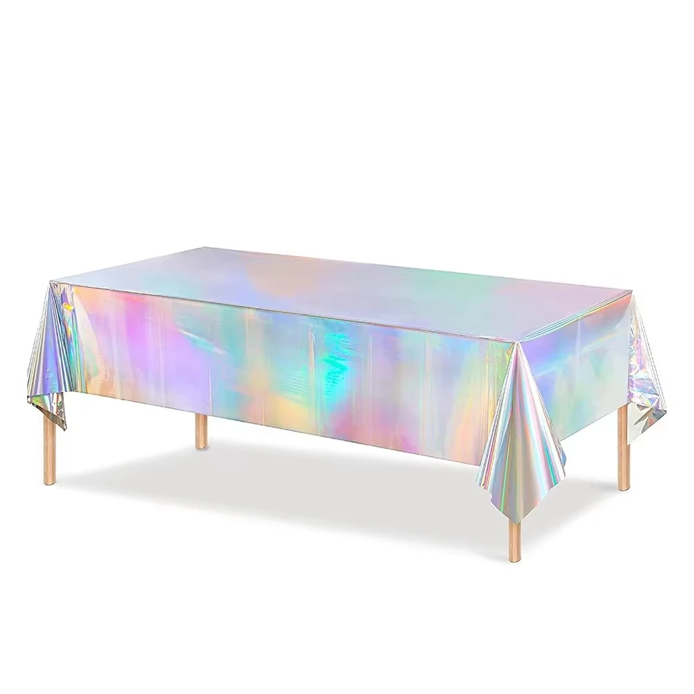 Lila Laser-Tischdecke, glitzernde Geburtstagsdekoration, Hochzeitsfeier, rosa Aluminiumfolie, große Tischdecke, Partyzubehör für Babypartys – Detail 8