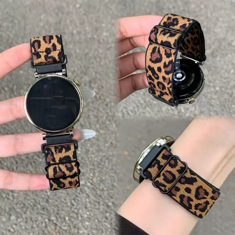 Stretch Nylon Leopard Strap for Samsung Galaxy Watch 7 6 5 4 40-44mm Band Gear S3 ClassicAdjustable for Amazfit Bip6/Bip5