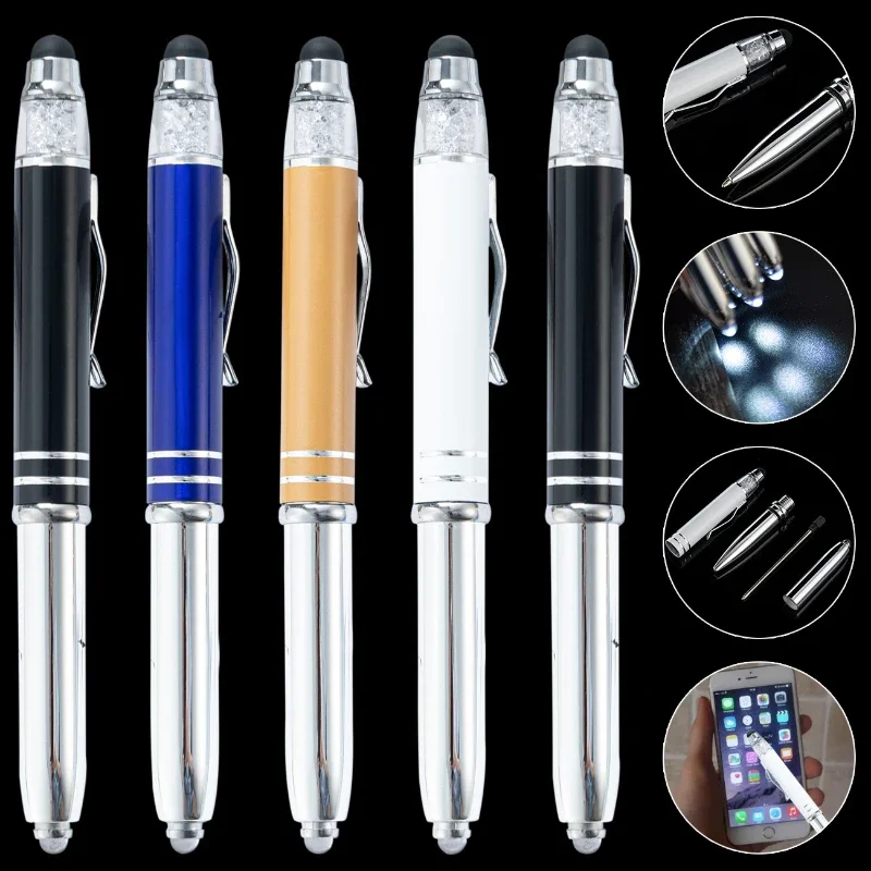 16PCS  Metal LED light pen, multifunctional touch screen, ballpoint pen, luminous capacitor pen, crystal light pen