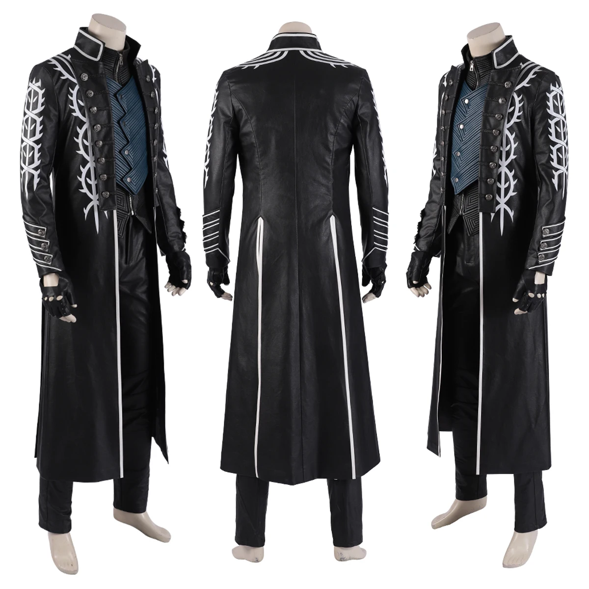 Hot Game DMC5 Cosplay Vergil Costume Dark Slayer Virgil Leather Jacket Coat Vest Full Set Halloween Carnival Suit Custom Made