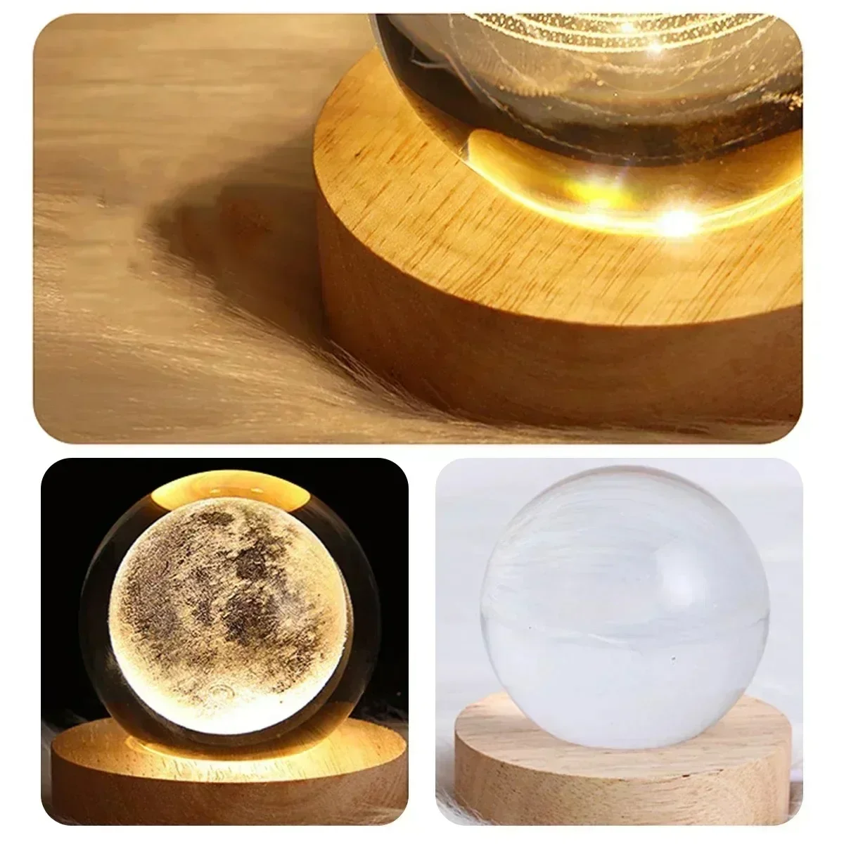 3D Crystal Ball Carved Inside The Moon Galaxy Colorful Light Creative Home Decoration Glass Ball Night Light Christmas Gift