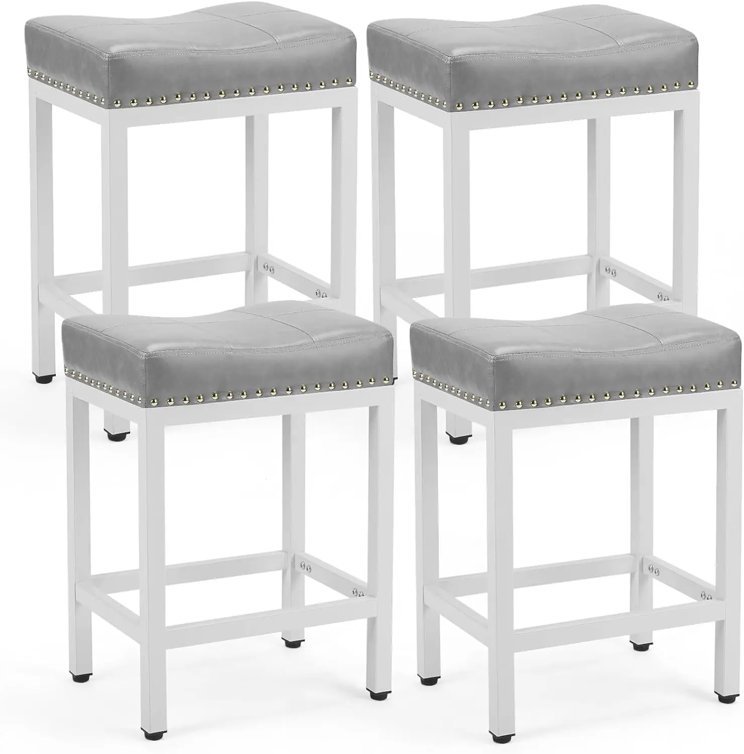 DUMOS Bar Stools Set of 4, 24 inch Counter Height Bar Stools, Upholstered Modern Kitchen Barstools with Metal Base