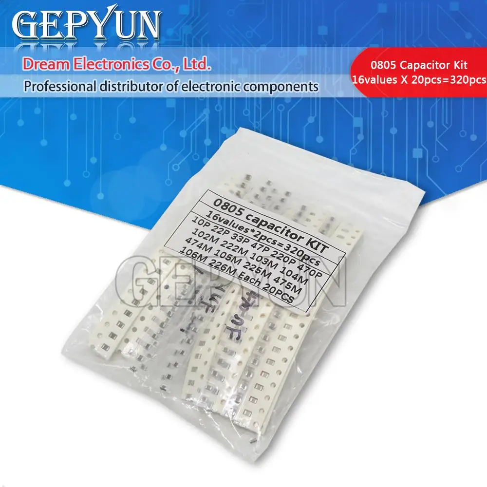 

16values*20pcs=320pcs 0805 SMD Capacitor assorted kit 10pF-475M component diy samples kit new and original