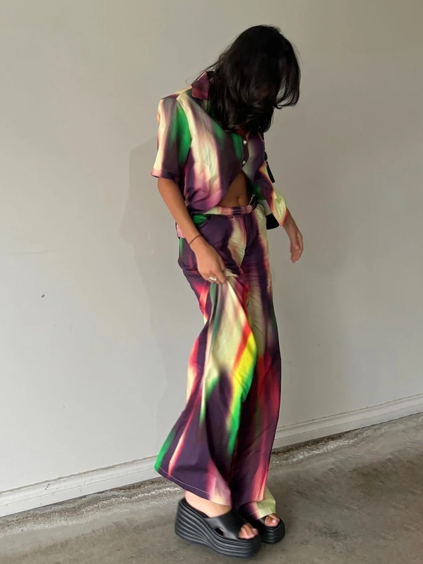 Marthaqiqi Printing Female Nightgowns Suit Turn-Down Collar Sleepwear Half Sleeve Pyjama Pants Shorts Fashion Pajama 2 Piece Set