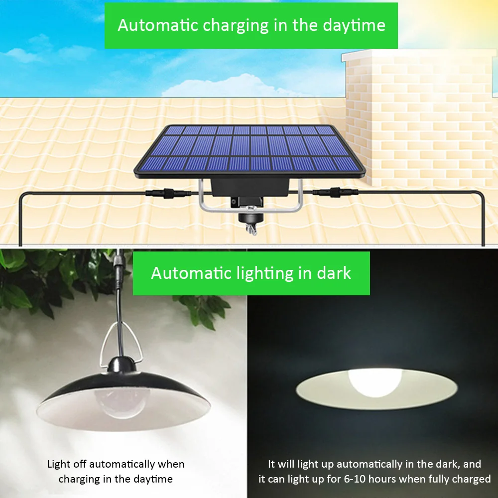 Double Head Solar Pendant Lights Outdoor Indoor 4800mAh Split Solar Shed Lights Remote Timer 3M Power Cord Garden LED Spotlight
