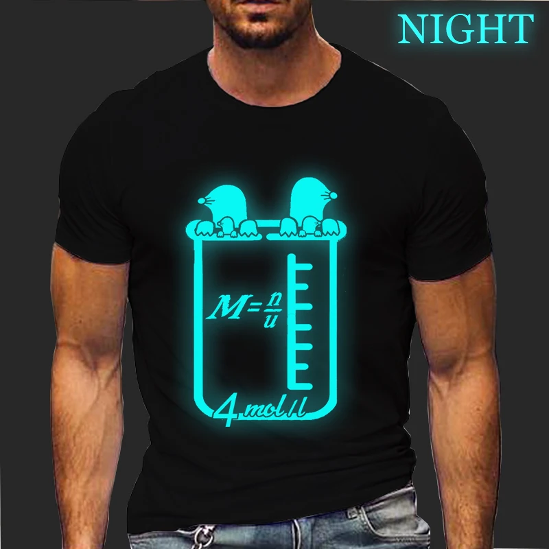 Mens Moles Per Litre Chemistry Science Funny Joke Unisex T-Shirts Glowing Graphic T Shirts Fashion Casual Luminous Street Tees