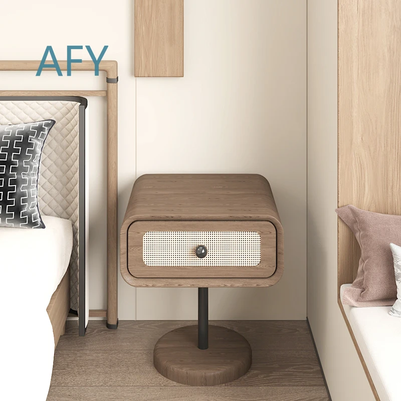 Solid Wood Bedside Table for Bedroom Nightstands for Home Decor for Modern Rustic Vintage Style Plastic Rattan Storage