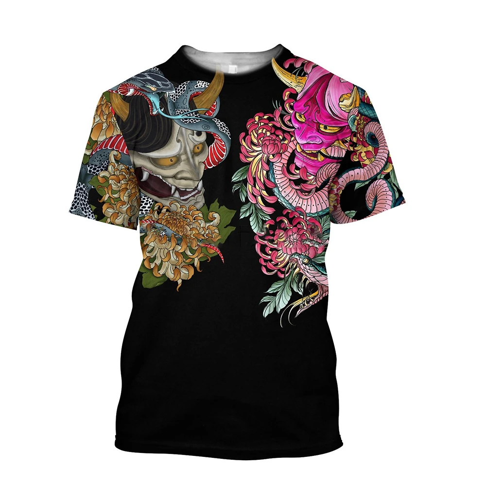 New Japan Samurai Hannya Oni Mask Snake Pattern 3D Print T-Shirts Men Women T Shirt Short Sleeve Oversized Tee Top Kid Clothing