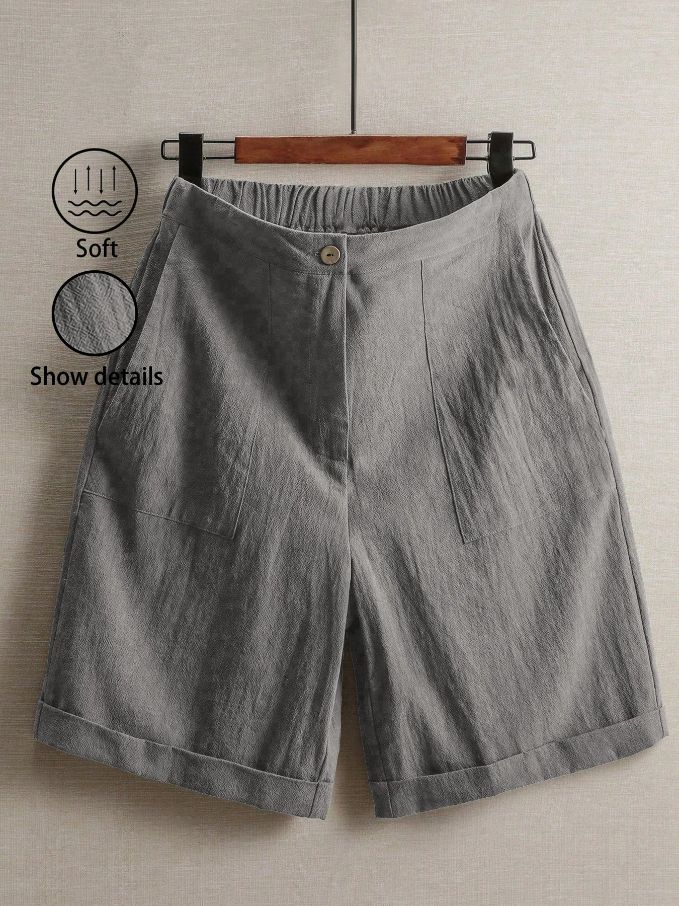 Sommerliche, leichte Damenhose mit fünf Taschen, weite, bequeme, gerade geschnittene Damenhose mit hoher Taille, modische Sport- und Freizeithose für den Außenbereich. – Detail 10