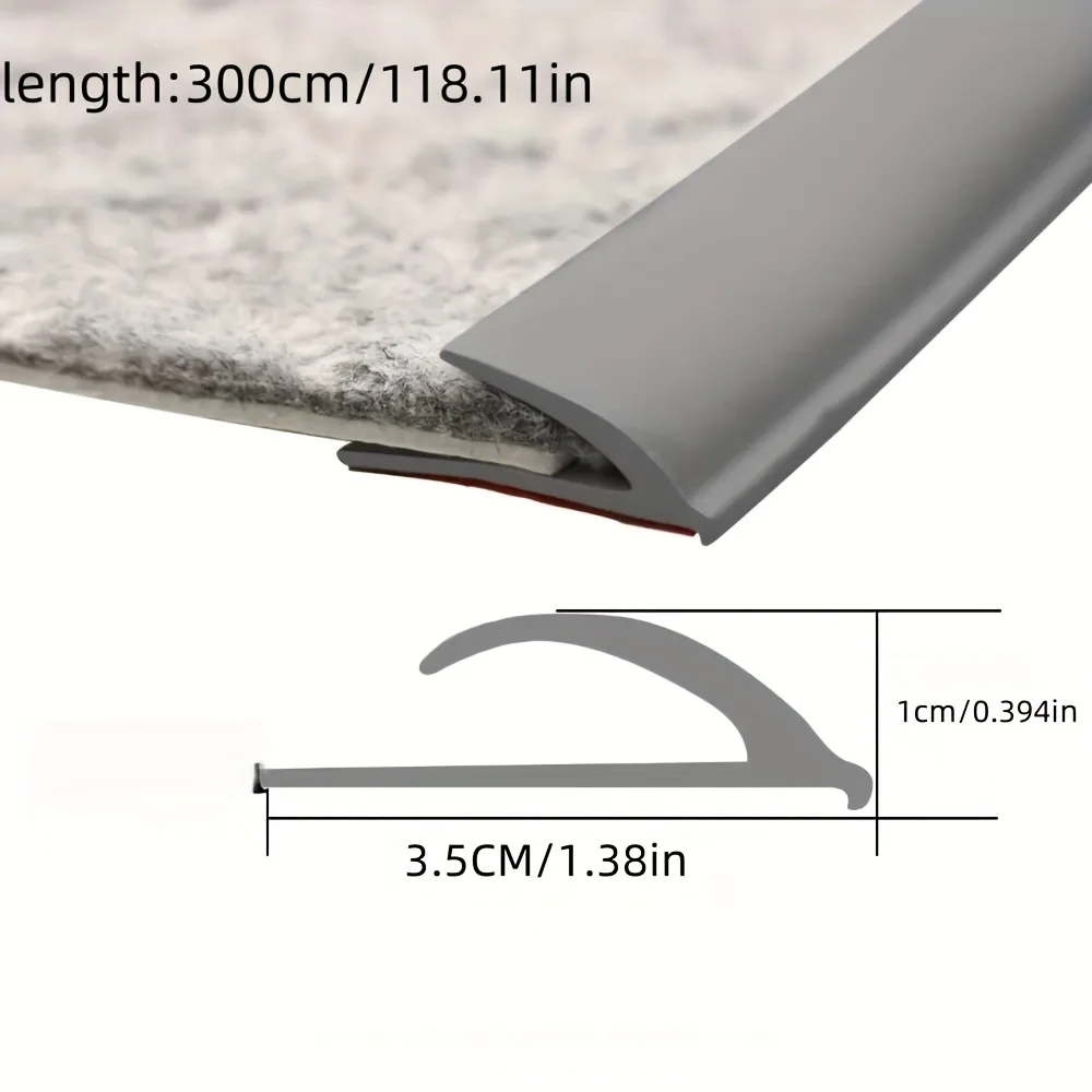 1PC 118.11in Indoor Flooring Transition Carpet Edge Strip Multi-surface Compatibility Seamless Flooring Transition Traction Enha