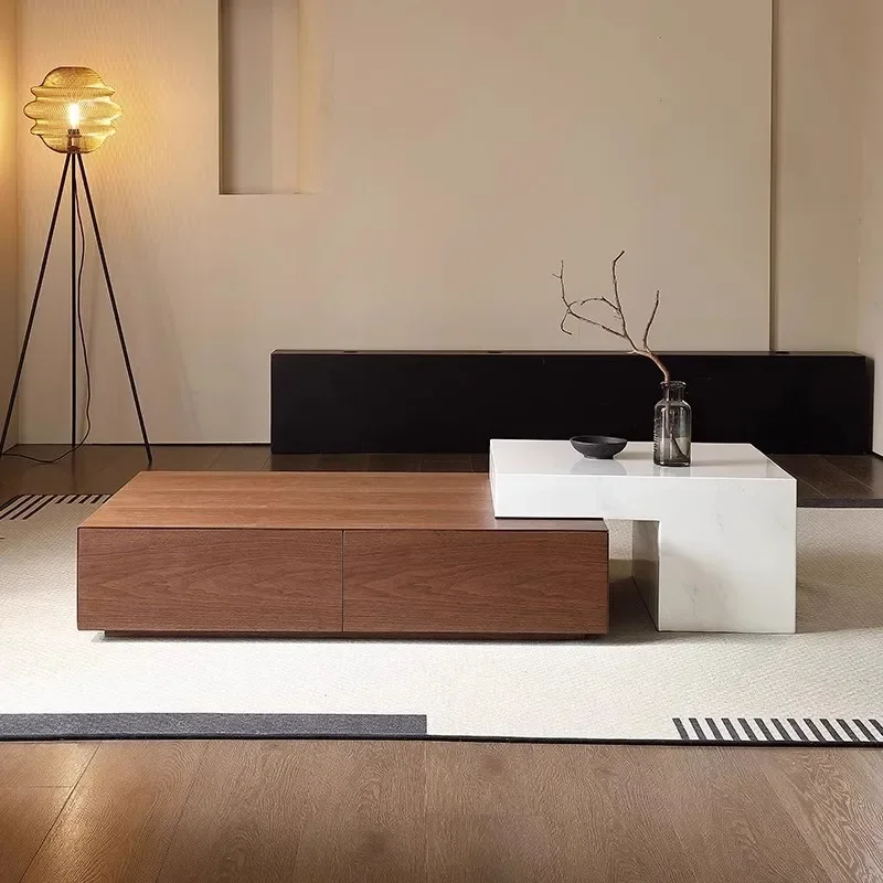 Italian light luxury high-end solid wood slate coffee table designer model for modern and simple small home use