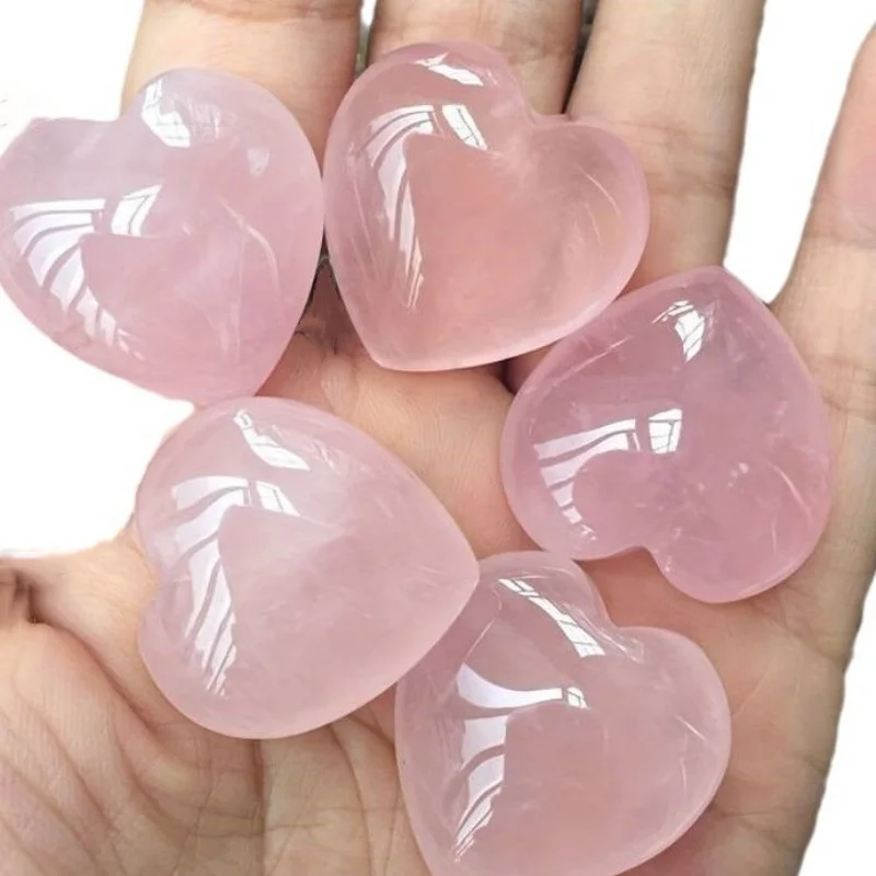 Natural Crystal Stone Love Heart Carving Reiki Healing Rose Quartz Decoration