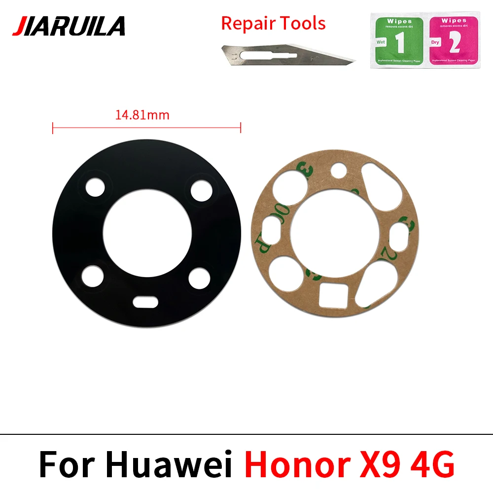 10 pçs lente da câmera traseira para huawei honor x5 plus x6s x6a x7a x8 4g x9 5g x9a x9b capa de vidro com adesivo reparação
