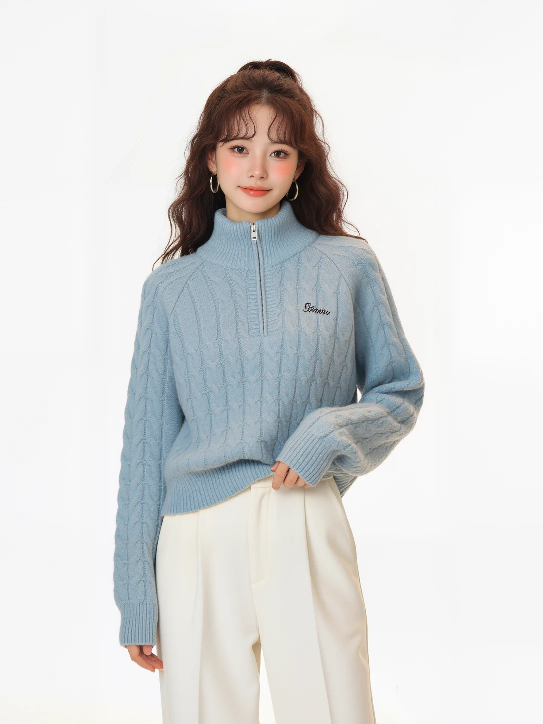 

Свободный женский вязаный свитер на молнии с круглым вырезом, осенне-зимний, модный, в стиле колледж, длинный, мягкий, из смесового полиэстера