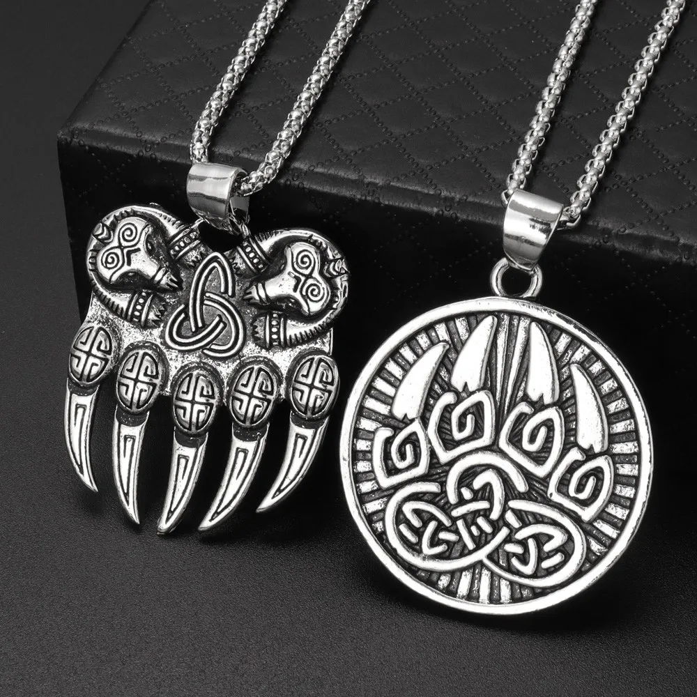 Vintage Bear Paw Zinc Alloy Men\'s Pendant Necklace Hip Hop Style Domineering Personality Fashion Choker Necklace